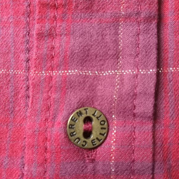 Current/Elliott Red Long Sleeve Frayed Hem Plaid Button Up Cotton Shirt Size 1 - Picture 8 of 15